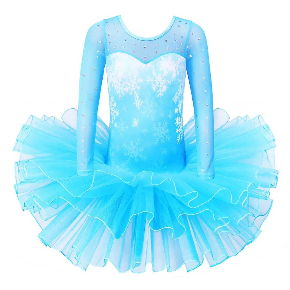 BAOHULU Girls Ballet Dress Blue Long Sleeves Child Tutu Snowflake Sequins Ballerina Costumes for | Тематическая одежда и