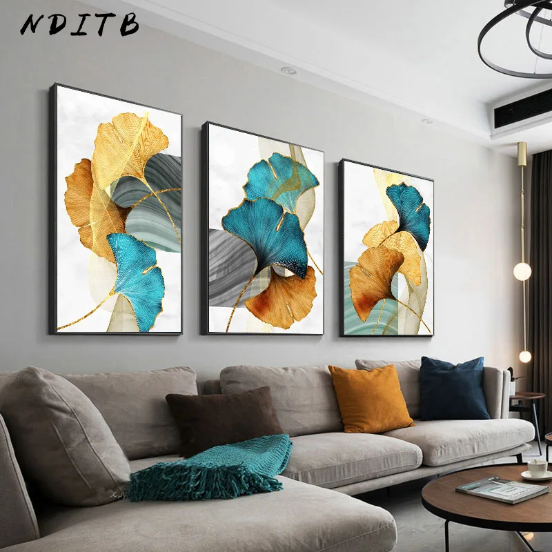 

Golden Leaf Modern Abstract Canvas Painting Botanical Poster and Print Nordic Style Creative Picture Home Living Room Decoration