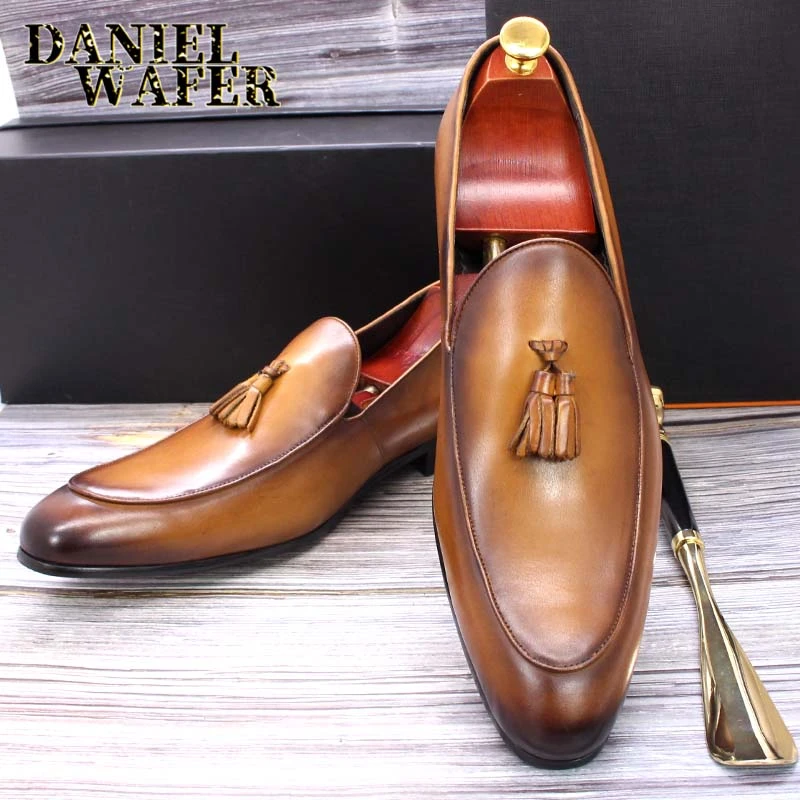 Handmade men tan suede moccasin leather slip ons loafer shoes men dress shoes