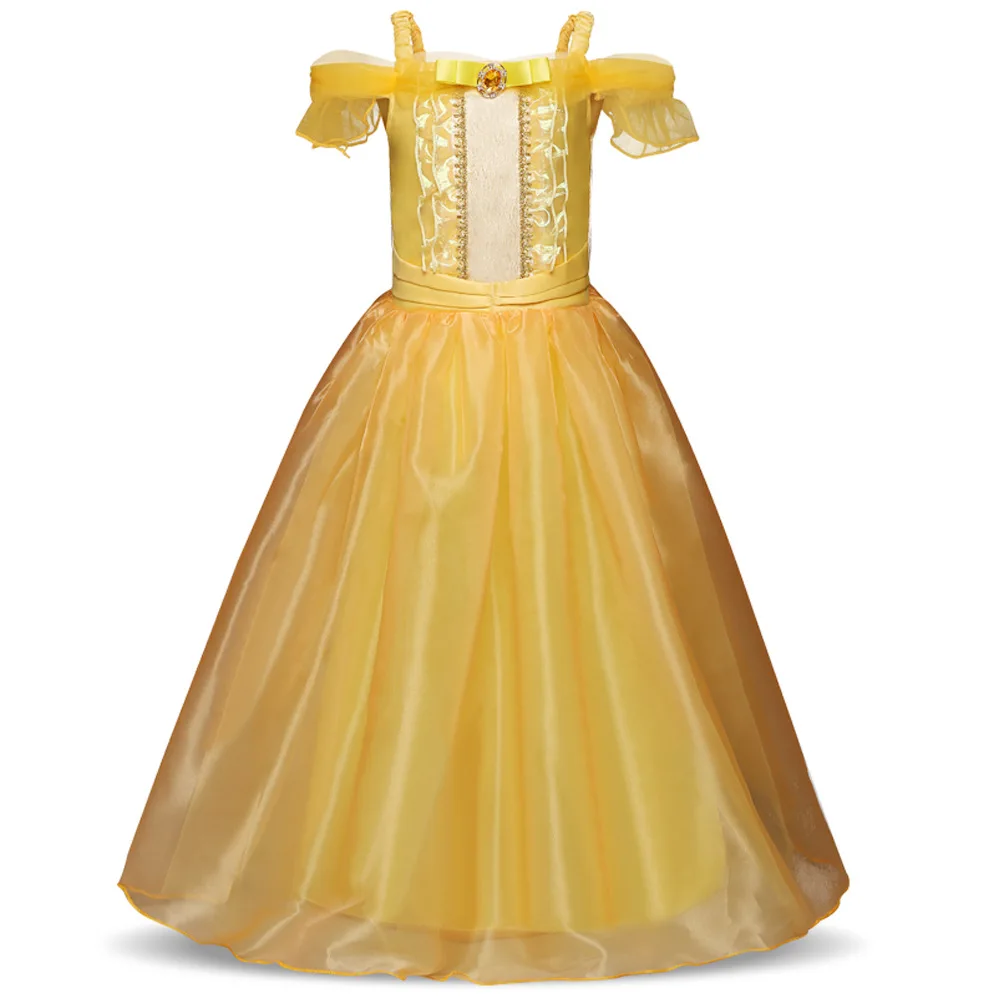 Dress As photo Платье принцессы; платье Белль для девочек; фантастическое желтое платье феи; нарядное платье без рукавов; карнавальный костюм красавицы и чудовища - Цвет: Dress As photo
