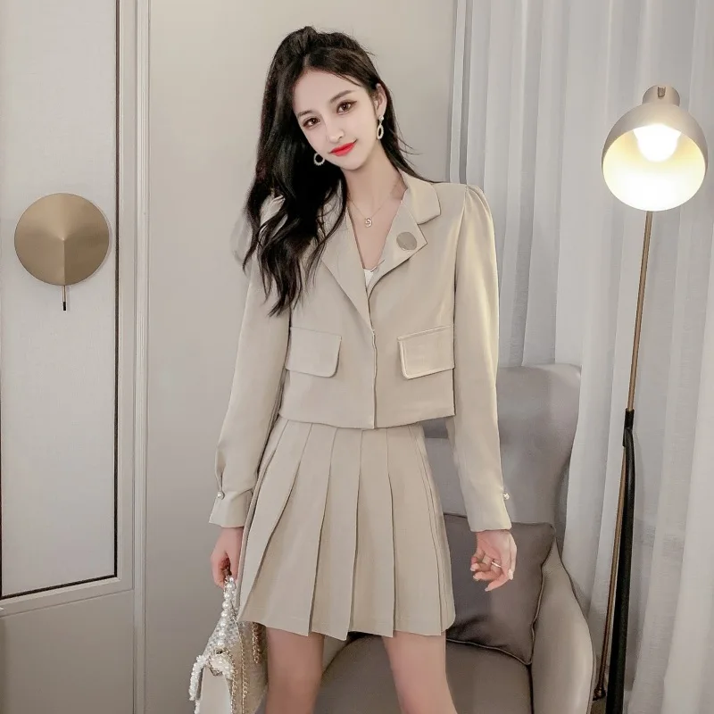 

Photo Shoot 2019 Autumn New Style Small Suit Two-Piece Set Short Suit + by Age Pleated Skirt