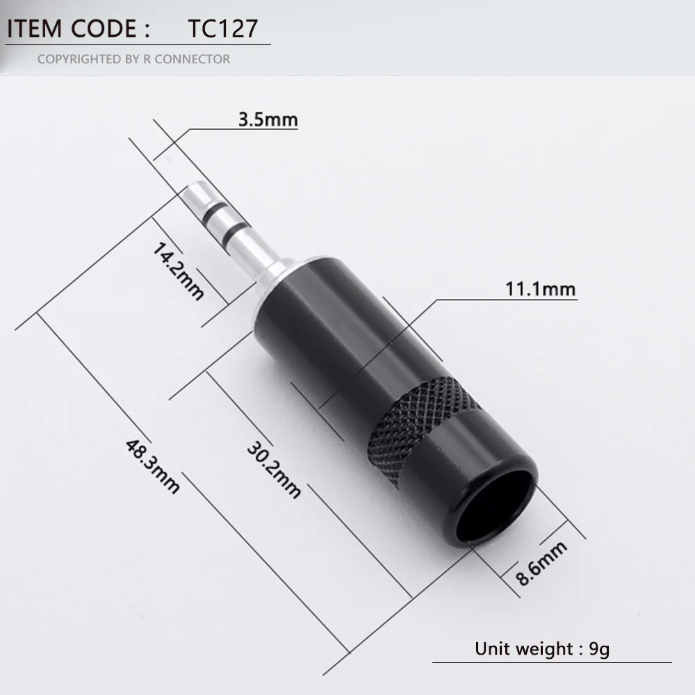 2PCS 3.5MM Jack Connector Stereo 3Poles Gold Plated Male Plug Gunmetal Tube For 8.5MM Audio Earphone Cable DIY
