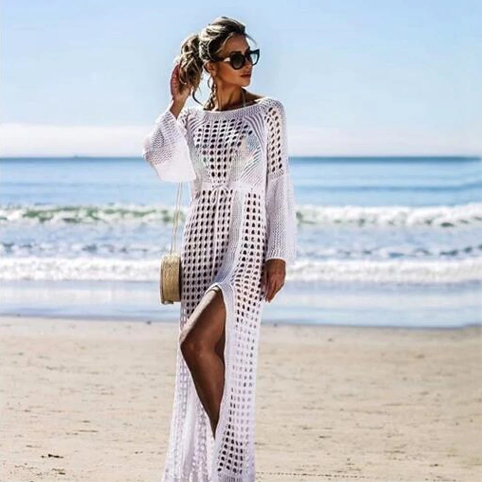 Пикантные Blanco крючком бикини Cubre пляжная пальто Traje De Baño Cubre-Ups De Encaje Ropa De Playa De Punto бикини Cubrir вестей