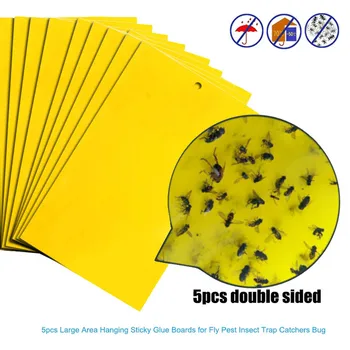 

5 Pcs Two-sided Glue Stickers Hang Fly Trap Catchers Bug Insect Killer Pest Control For Balcony Garden Livestock Farm AA