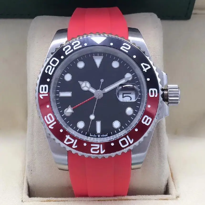 

2021 new model 40mm black blue mechanical bezel men's watch GMT sapphire 6 colors rubber crystal male diver men's watch