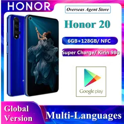 В наличии Honor 20 Huawei оригинальная глобальная версия смартфона 6 ГБ + 128 Гб Kirin 980 Octa Four Camera Super Charge мобильный телефон