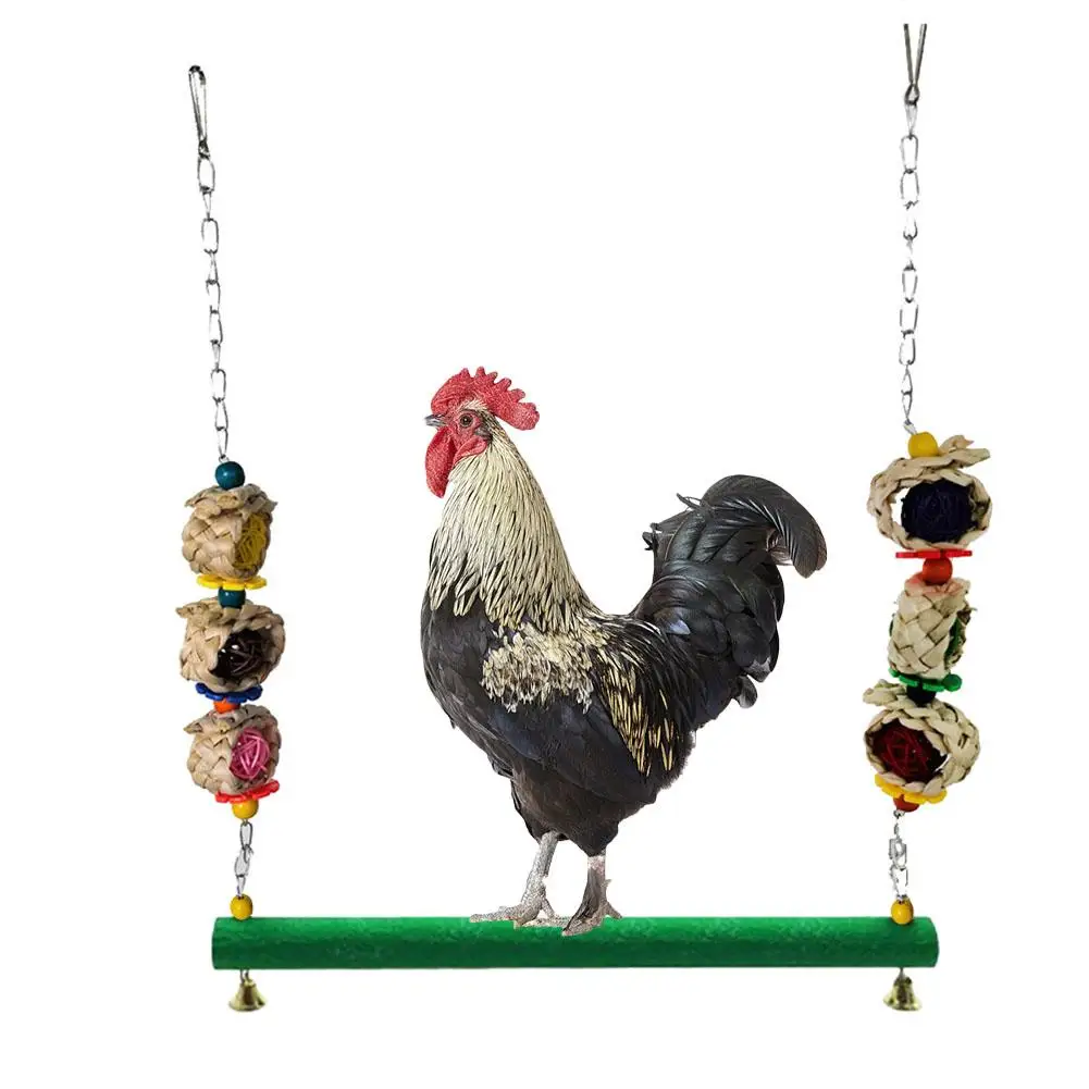 

Parrots Wooden Swing Parakeet Perches Trapeze Pet Bird Hanging Bridge Bell Toy Cockatiels Macaws Finches Chickens Play Game Cage