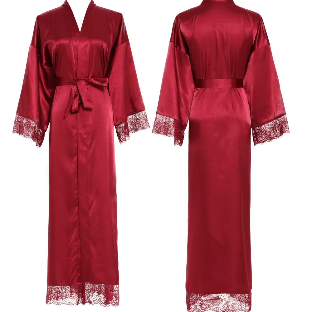 Red with print Женское сексуальное длинное простое кимоно для невесты шелковое атласное Ночное платье свадебный Халат Кружевной Халат дамские халаты на заказ ваш текст - Цвет: Red with print