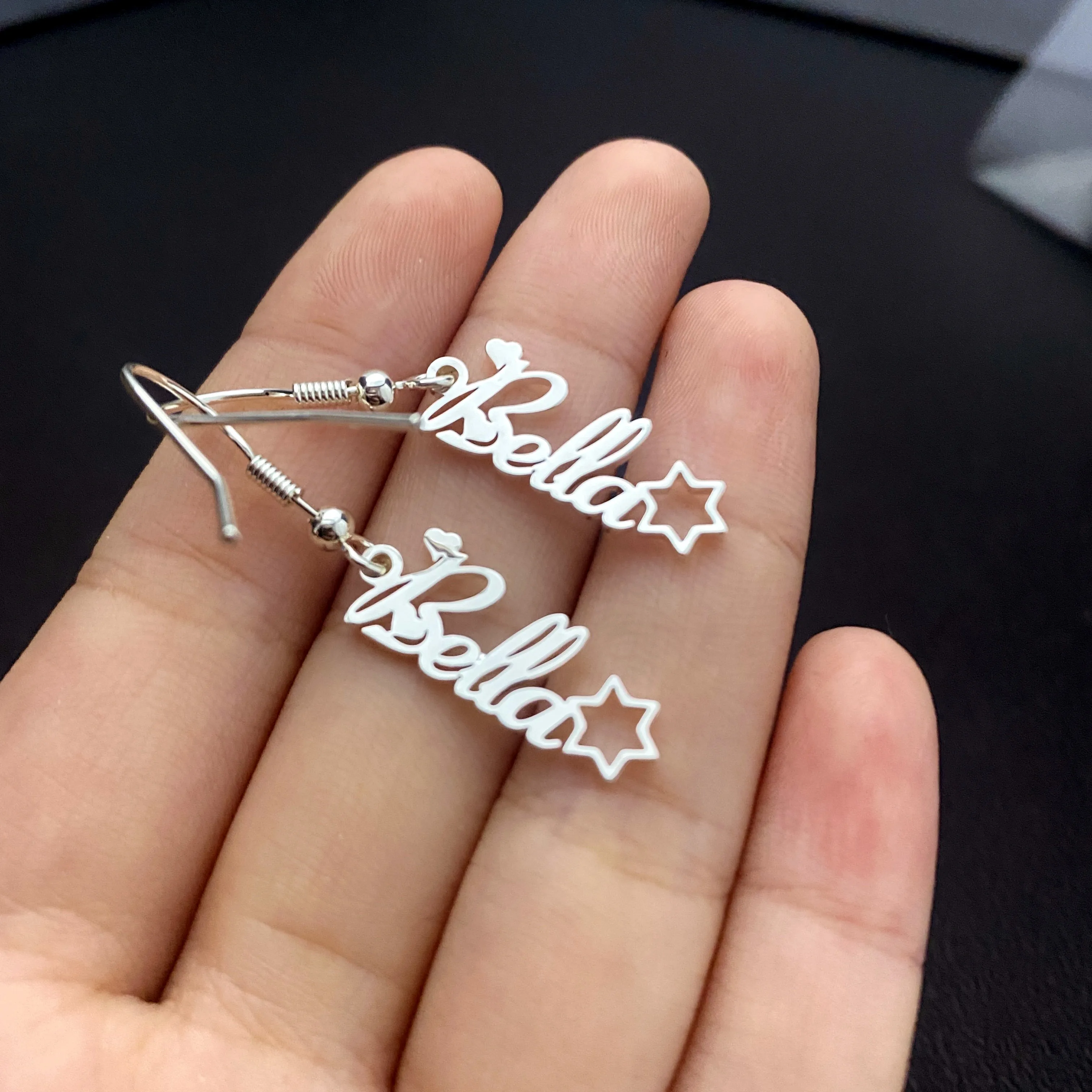 Custom Name Star Dangle Earrings Nameplate Drop Earrings for Women Girl Stainless Steel Earrings Personalized Jewelry Gifts