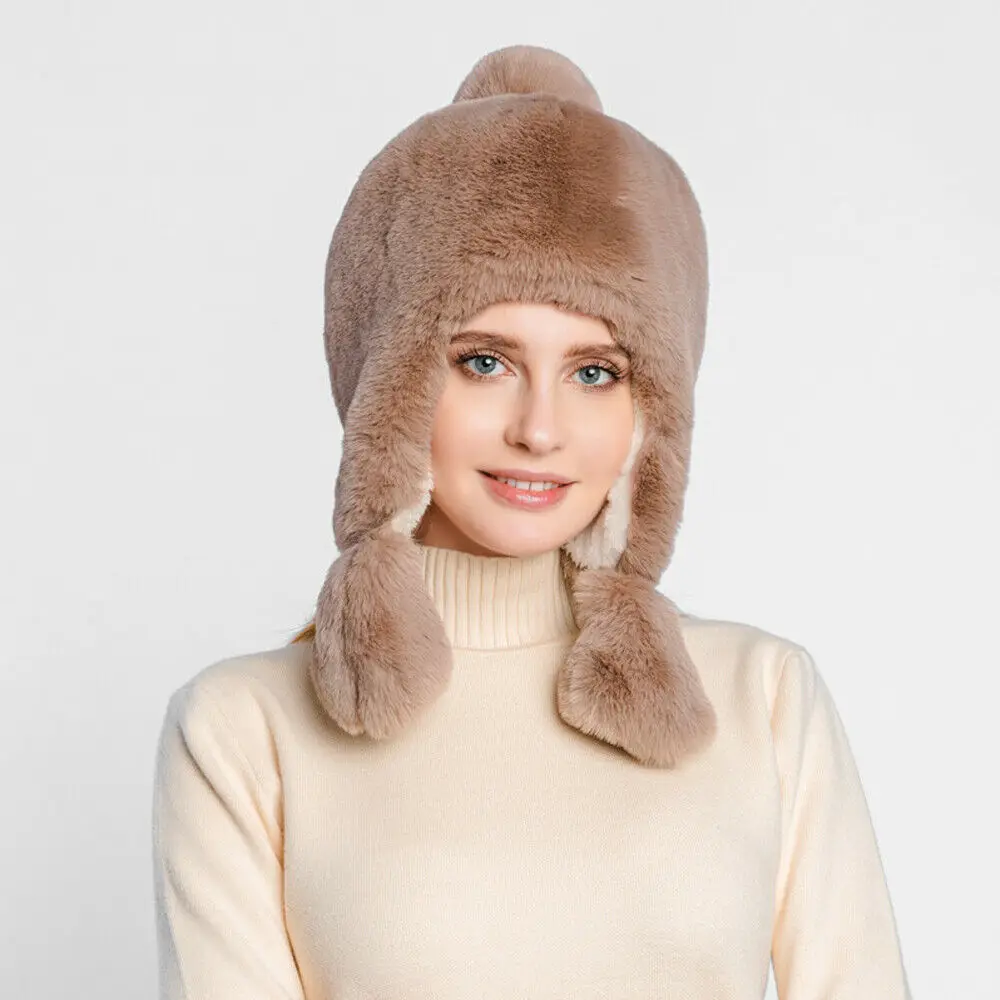 Khaki Мужская и женская зимняя теплая меховая шапка-ушанка Авиатор ушанка русская Лыжная шапка - Цвет: Khaki