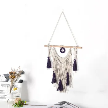 

Hot Sale Tapestry Boho Decor Beige And Purple Tassel Background Wall Bed Room Pendant Wedding Decoration Chic Ornaments