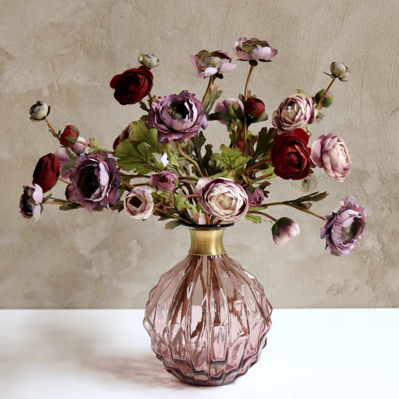 Современное высококачественное розовое пурпурное стекло ваза Настольный металлический кольцо с круглым горлышком вазы гидропоники сушеный цветочный контейнер домашний декор