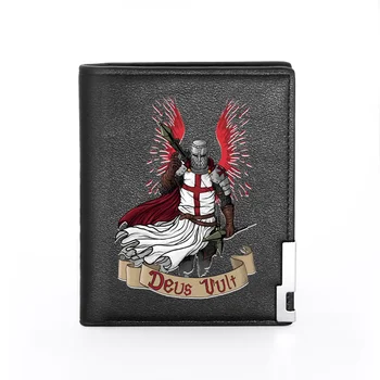 

Cool Deus Vult Knights Templar Theme God's will Printing Pu Leather wallet Men Bifold Credit Card Holder Short Purse Male