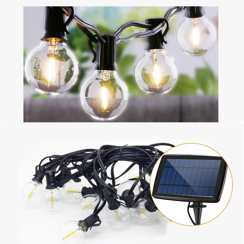 Светодиодный светильник на солнечной батарее в стиле ретро Edison 18/25ft светодиодный USB зарядка гирлянда зонтик солнечные огни водонепроницаемый для сада вечерние светильники
