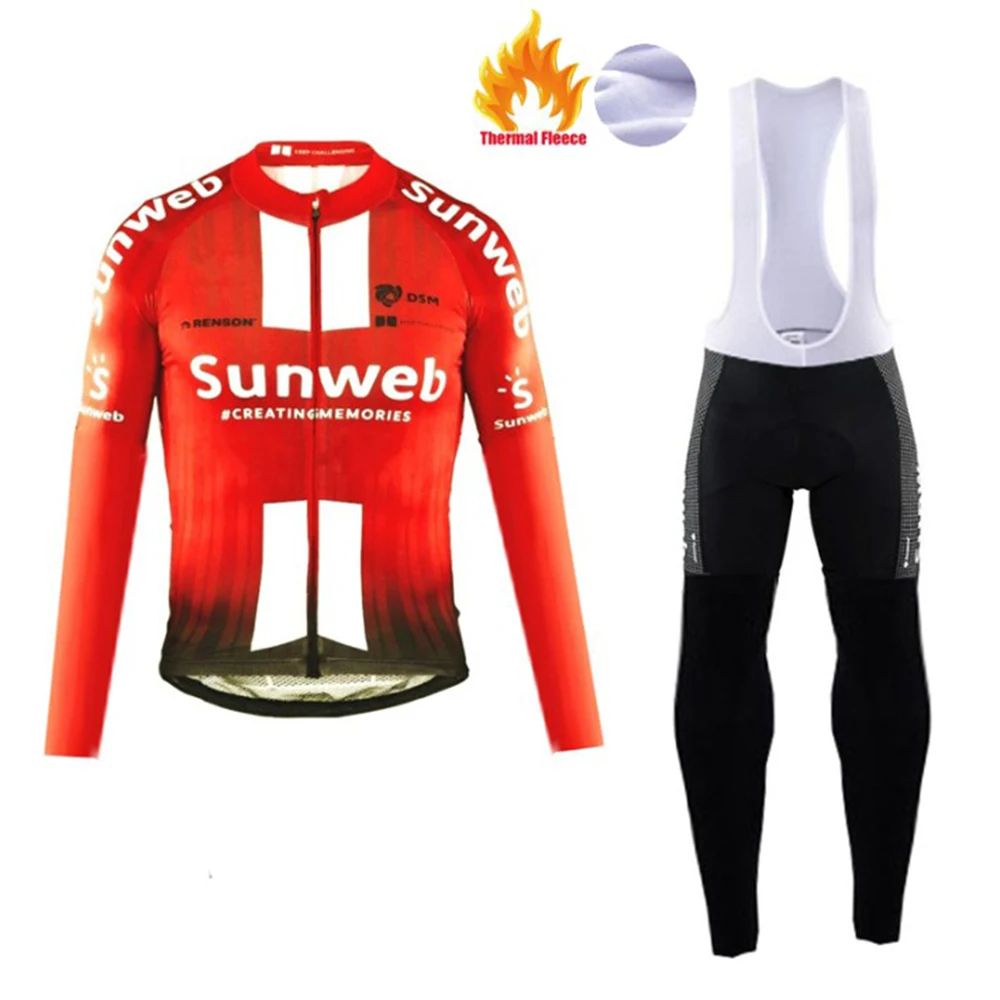 fleece set 1 SUNWEB mallot ciclismo с длинным рукавом Велоспорт Зимние Джерси костюмы для мужчин набор для езды термо флис Maillot 12D PAD длинные брюки - Цвет: fleece set 1