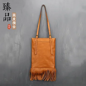 

2020 New Genuine Leather Women's Handbag Full-Grain Leather Tassel Bag Women's Shoulder Bag purses and handbags luxury designer
