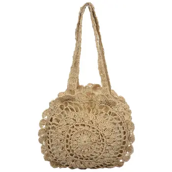 

NEW-New Fashion Women Summer Round Rattan grass Bags Beach Shoulder Bags Handbag Beige