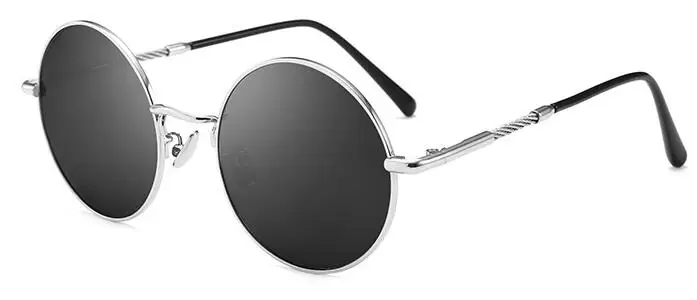 Vintage Black Round Polarized Men's Sunglasses Brand Designer Retro Driver's Glasses Unisex Brief Classic Eyewear Accessories - Цвет линз: silver gray
