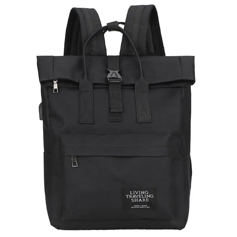 Новая мода большая нейлоновая Для женщин Для мужчин путешествия рюкзак унисекс Повседневное большой Ёмкость ноутбук зарядка через usb топ-ручки сумки через плечо - Цвет: A-black