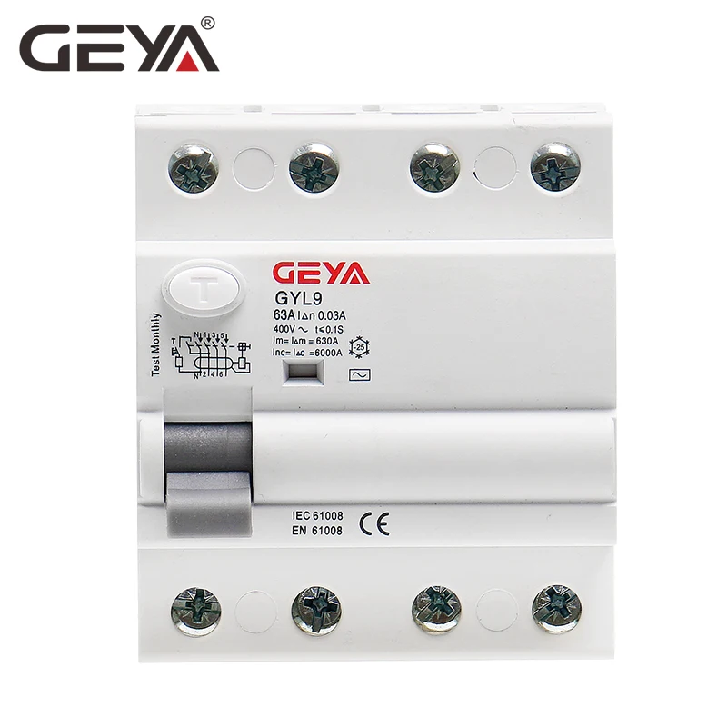 

GEYA GYL9 AC Residual Current Circuit Breaker Differential Breaker Safety Switch 4P 40A 63A 100A ELCB FP 30mA 100mA 300mA