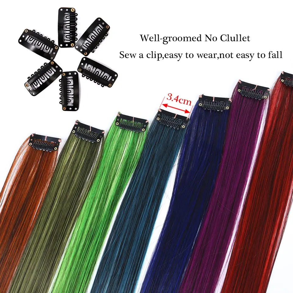 DIFEI 2" Цветной Синтетические пряди для наращивания волос на заколках, Одна деталь Цвет в полоску, длинные прямые волосы, парик, заколки, заколки для волос, трессы для вечерние и карнавал