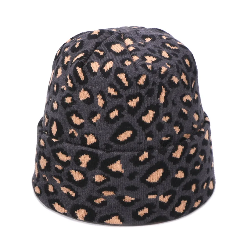 Leopard Printed Beanie Hats Scarf Set With Real Fox Pompon For Women Winter Warm Thick Knitted Caps Fashion Lady Beanies 2 Piece - Color: B