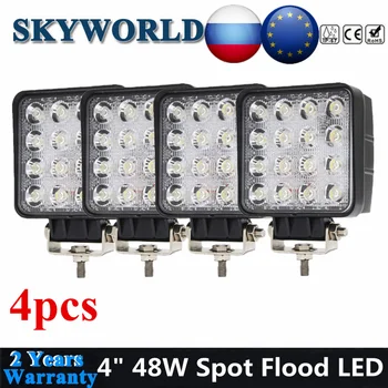 

4pcs 4inch 48W LED Work Light 12V Driving Extra Lights Spot Flood LED Beam Light Bar Square Fog For Car UTV UTE 4WD Trailer Van