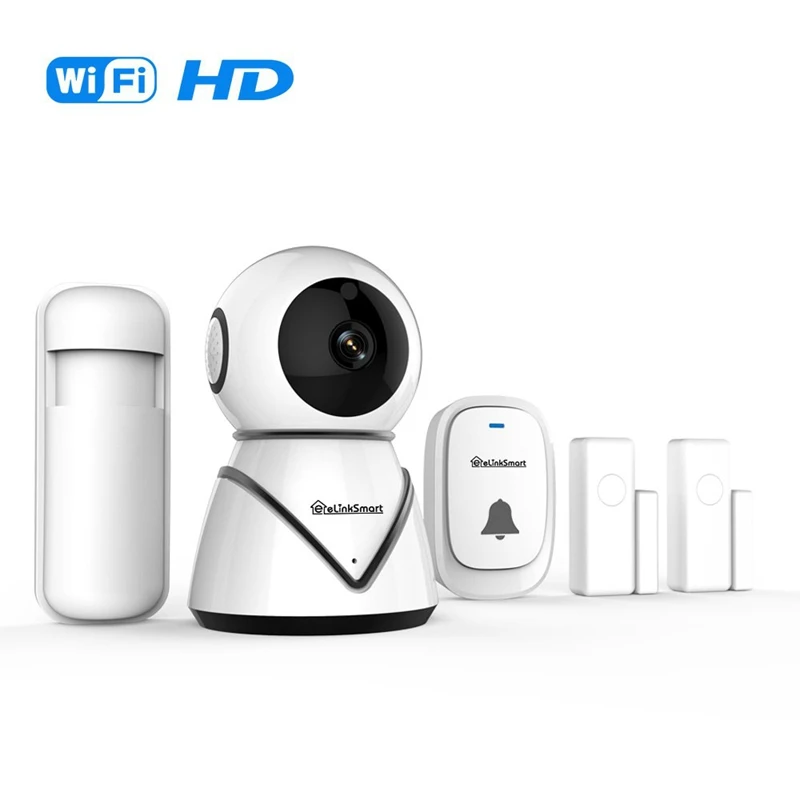 Wifi камера комплект домашней безопасности Pan Tilt камера система с 2 пакетами датчиков двери/окна и Pir детектор беспроводной дверной звонок Ночной