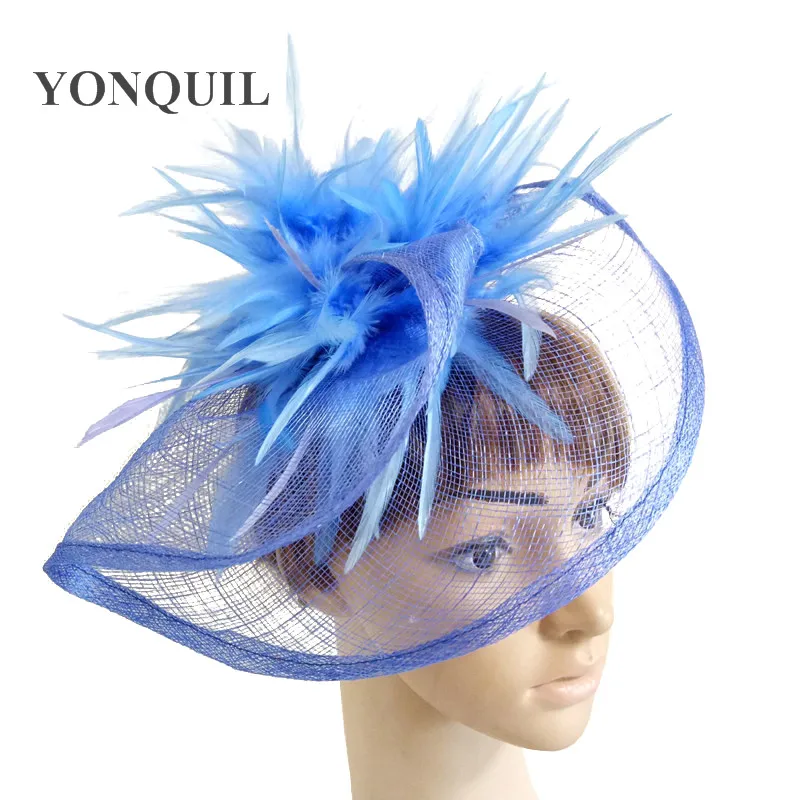 light blue Fanct feather flower headwear women elegant wedding fascinator hat wedding fedora hat headband ladies occasion hair accessories - Цвет: light blue