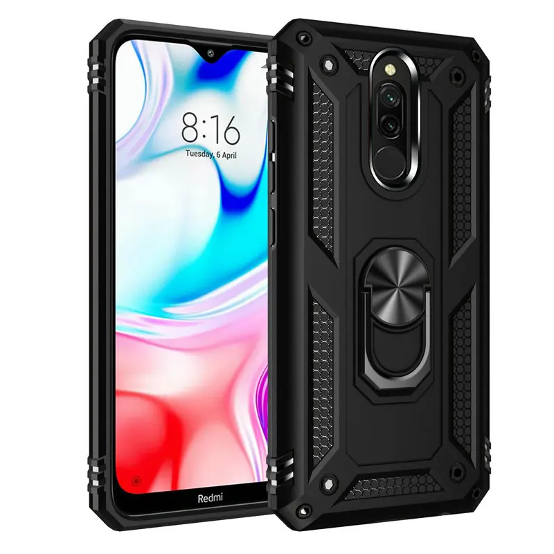 

For Xiaomi Redmi 8A Redmi 8 Metal Ring Hard Phone Case for Xiaomi Redmi Note 8 Pro Armor Case Back Cover Capa Etui Coque>