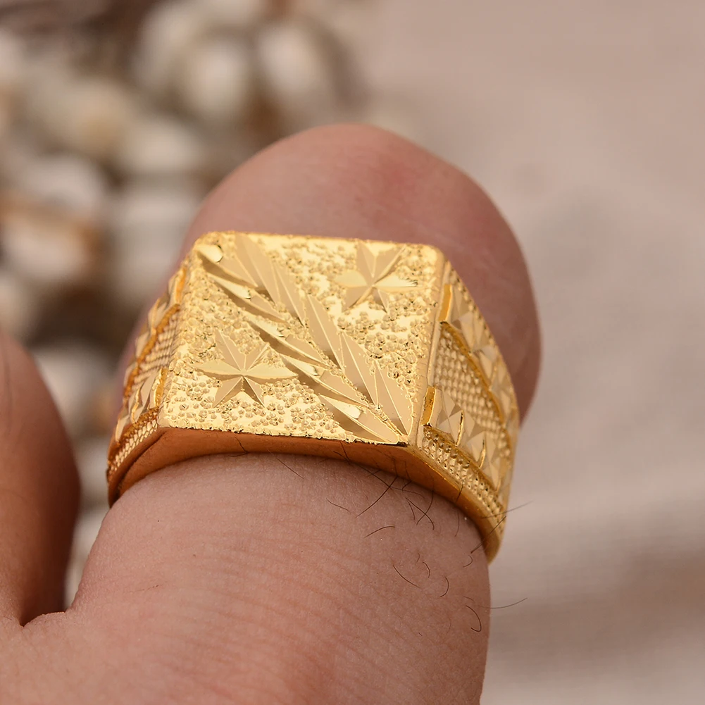 24k Dubai Gold Color Rings For Women Man Bijoux Africaine Dubai Jewelry Saudi Arabia Ring Party Gifts