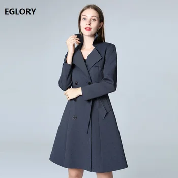 

Plus Size Coat 2019 Autumn Casual Windbreaker Women Turn-down Collar Double Breasted Adjustable Belt Long Sleeve Coat Trench 4XL