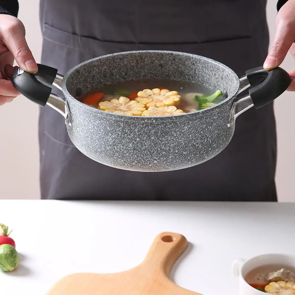 Кастрюля 20 см с двойным ухом, антипригарная Кастрюля с крышкой, кухонные принадлежности для приготовления пищи, каменный суповый горшок, безопаснее и долговечнее