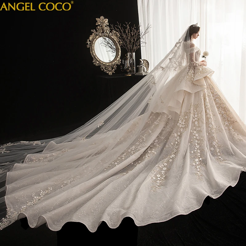 High Quality Wedding Dress 2020 Luxury Bridal Dress Gorgeous Shiny Beadwork Handwork Flower Cathedral Train Vestido De Noiva High Quality Wedding Dress 2020 Luxury Bridal Dress Gorgeous Shiny Beadwork Handwork Flower Cathedral Train Vestido De Noiva
