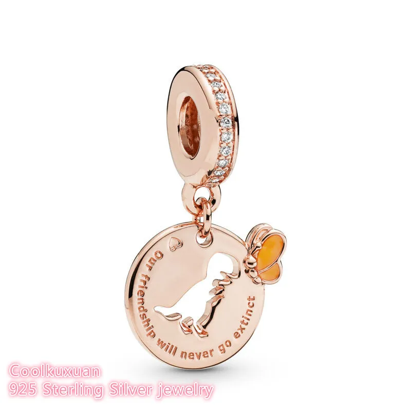 

2019 Autumn 100% 925 Sterling Silver Dinosaur & Butterfly Friendship Dangle Charm rose gold beads Fits Original Pandora bracelet