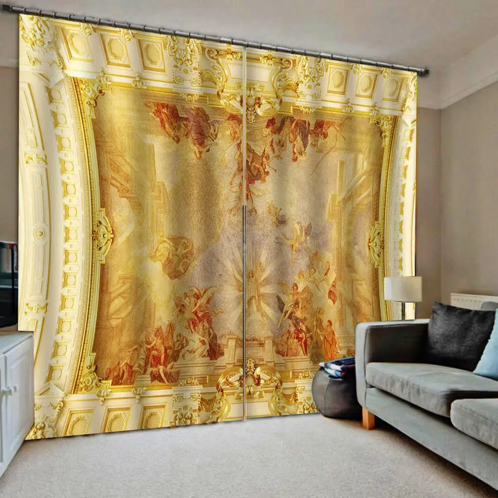 3D Window Curtain Blackout Living Room Bedroom Curtains Drapes Luxury Gold Oil Prited Portrait Drapes Cortinas Curtains AliExpress