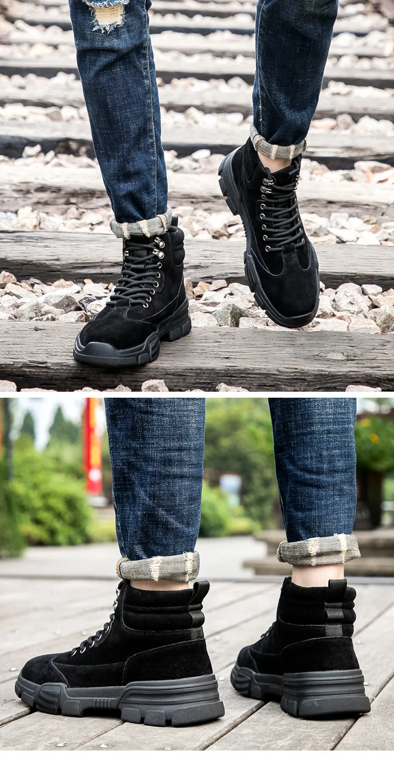 Замшевые кожаные ботинки со стальным носком; спортивная Рабочая обувь для мужчин; Нескользящие промышленные и строительные рабочие ботинки; зимние ботинки для мужчин