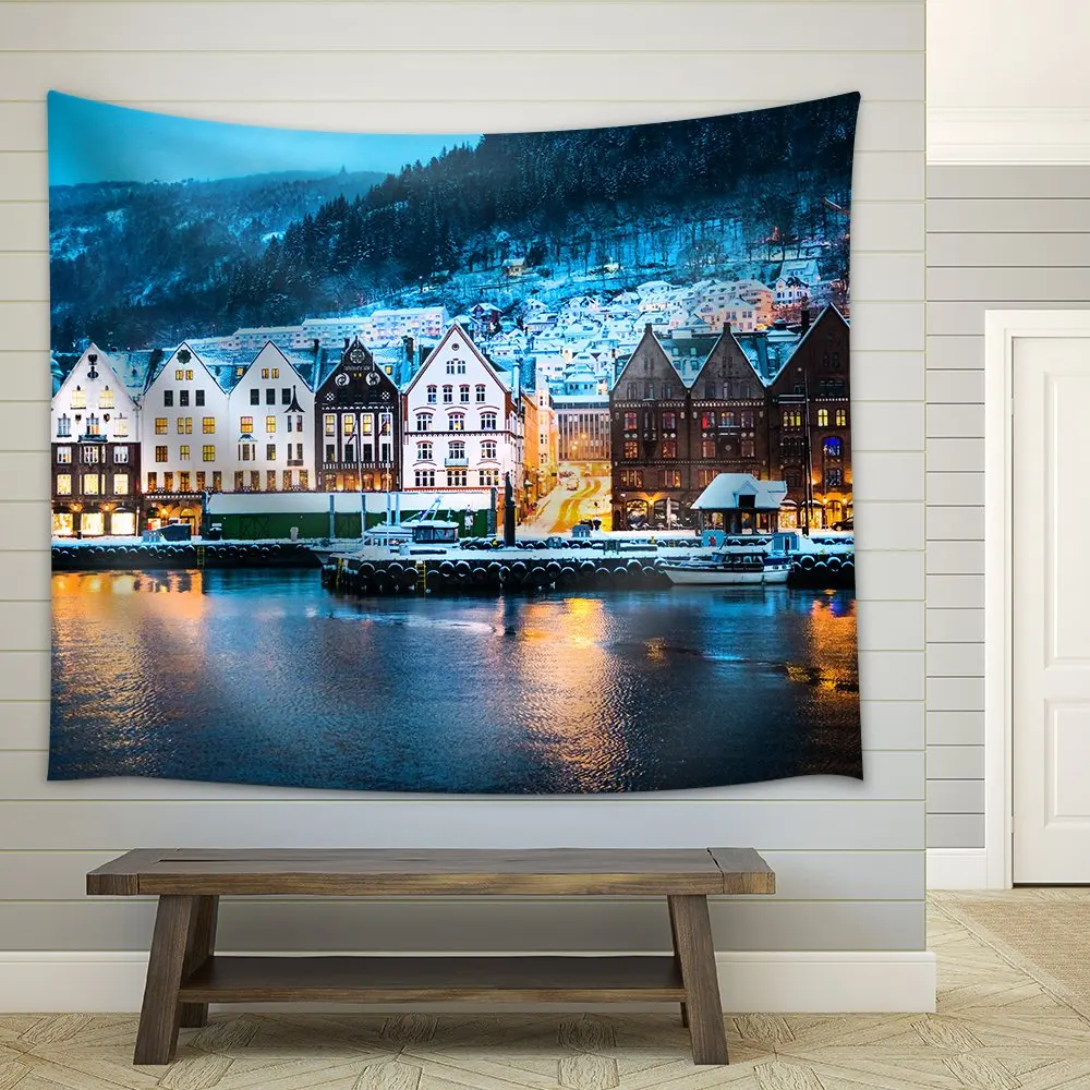 

Night View in Bruges Bergen Norway Fabric Wall Tapestry Home Decor