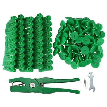 

Practical Animal Ear Tagging Pliers with Spare Pins and 001-100 Number Plastic Tags for Installing Pigs Cattle Sheep Ear