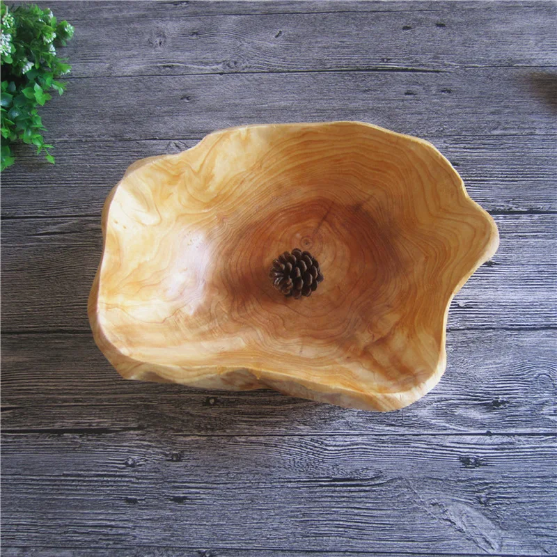 Wooden bowl large dried fruit dish miscellaneous grains candy dish grid wood root carved tray household mixing bowl LB10211