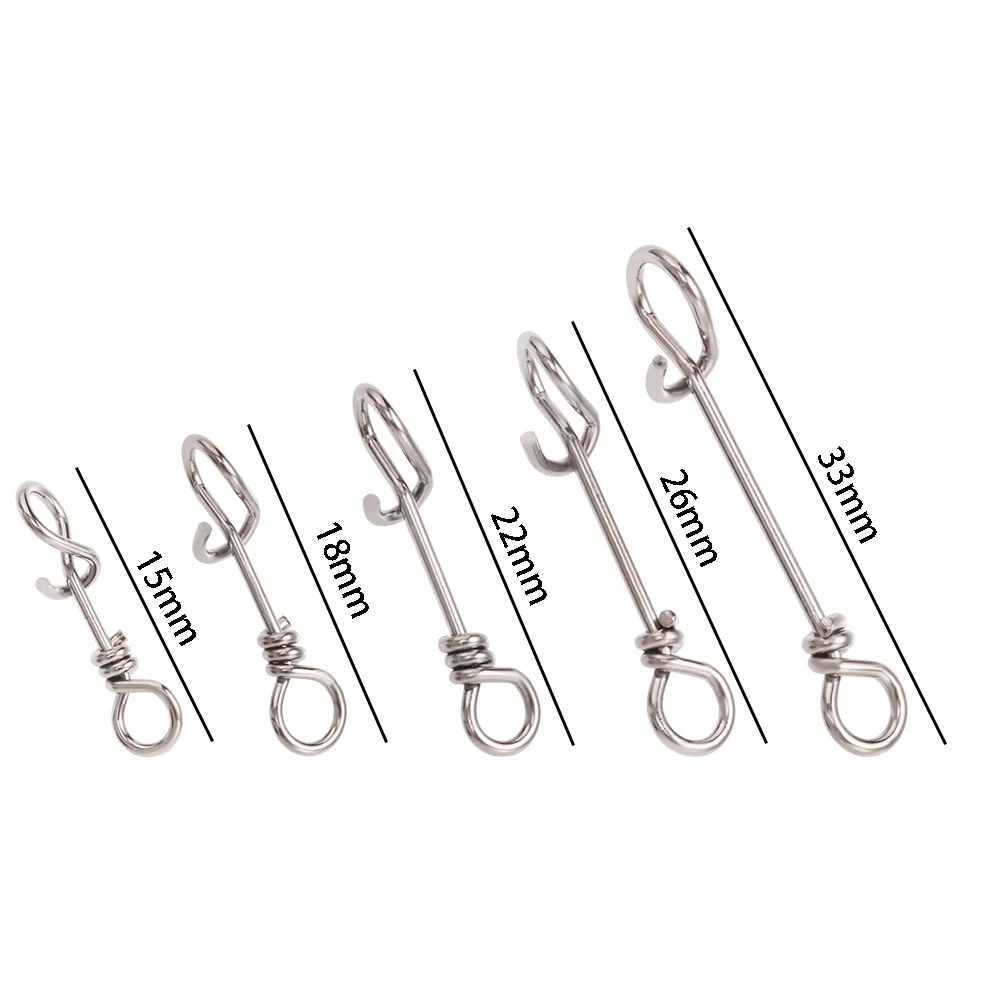 50Pcs Stainless steel Connector Fishing Fastach Clips Fishing Swivels Snaps-.