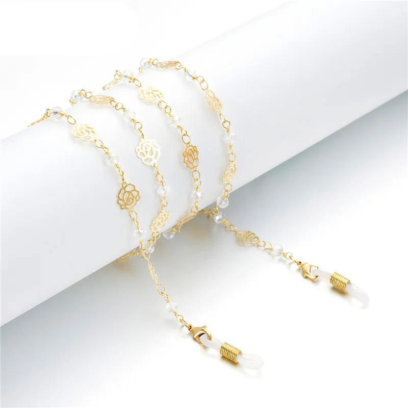 

Rose Flowe Beads Gold Plated Link Chain Eyeglasses Chains for Reading Glasses Cord Sunglasses Strap Holder Neck Band Accessories