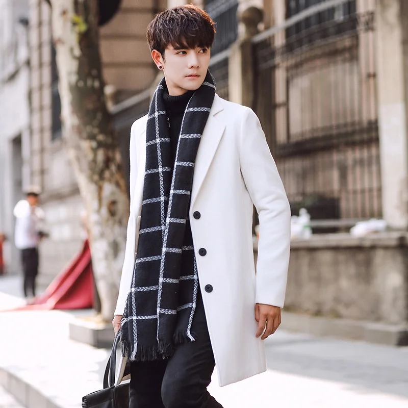 Winter Wool Long Blazer Jacket Men Warm 