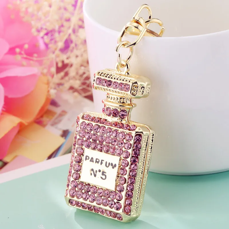 Fashion Rhinestones Flashing Perfume Bottle Keychain Beautiful Lipstick Keychain Key Ring Exquisite Women's Crystal Charm Gift - Цвет: Style3