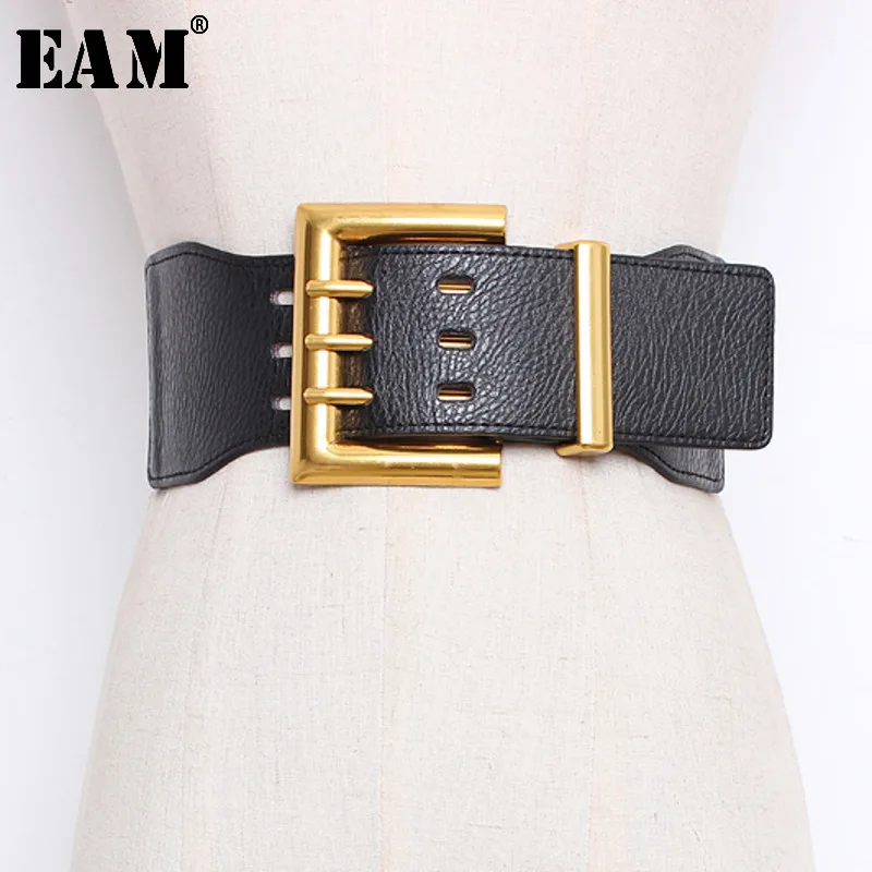 

[EAM] Pu Leather Big Metal Buckle Elastic Long Wide Belt Personality Women New Fashion Tide All-match Autumn Winter 2019 LE341