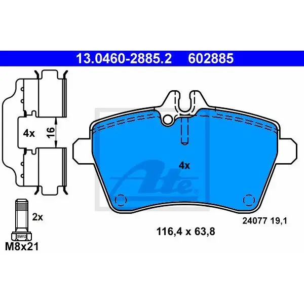 Колодки дисковые п.\ MB A150/A160 CDI 04 ATE 13.0460-2885.2