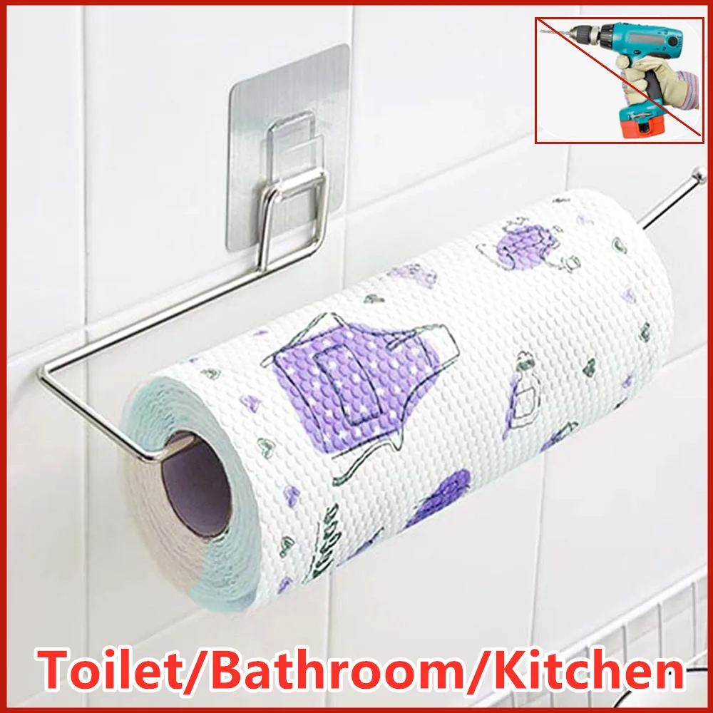 

Kitchen Self-adhesive Accessories Under Cabinet Paper Roll Rack Towel Holder Tissue Hanger Storage Rack for Bathroom Toilet