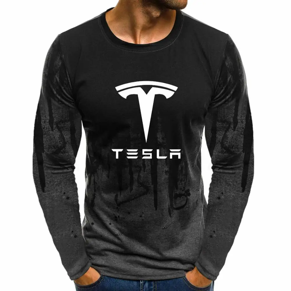 Градиент пуловер с круглым вырезом Кофты Tesla Motors автомобильные брелки с логотипом напечатаны Повседневное хлопок Для мужчин толстовки с капюшоном в стиле хип-хоп Харадзюку Для мужчин Костюмы - Цвет: Серый