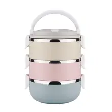 2100 мл Ланч-бокс из нержавеющей стали, 3 слоя, термо-контейнер для еды, контейнер для хранения еды с ручкой для студентов, работников, пациентов