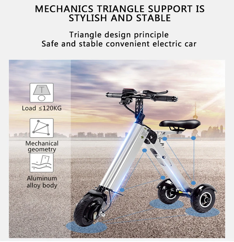 K7S Simple Shape Mini E-Bike Three-wheel Foldable Electric Scooter For Adult Intelligent Electric Bike Bicycle 250W 36V 7.8Ah